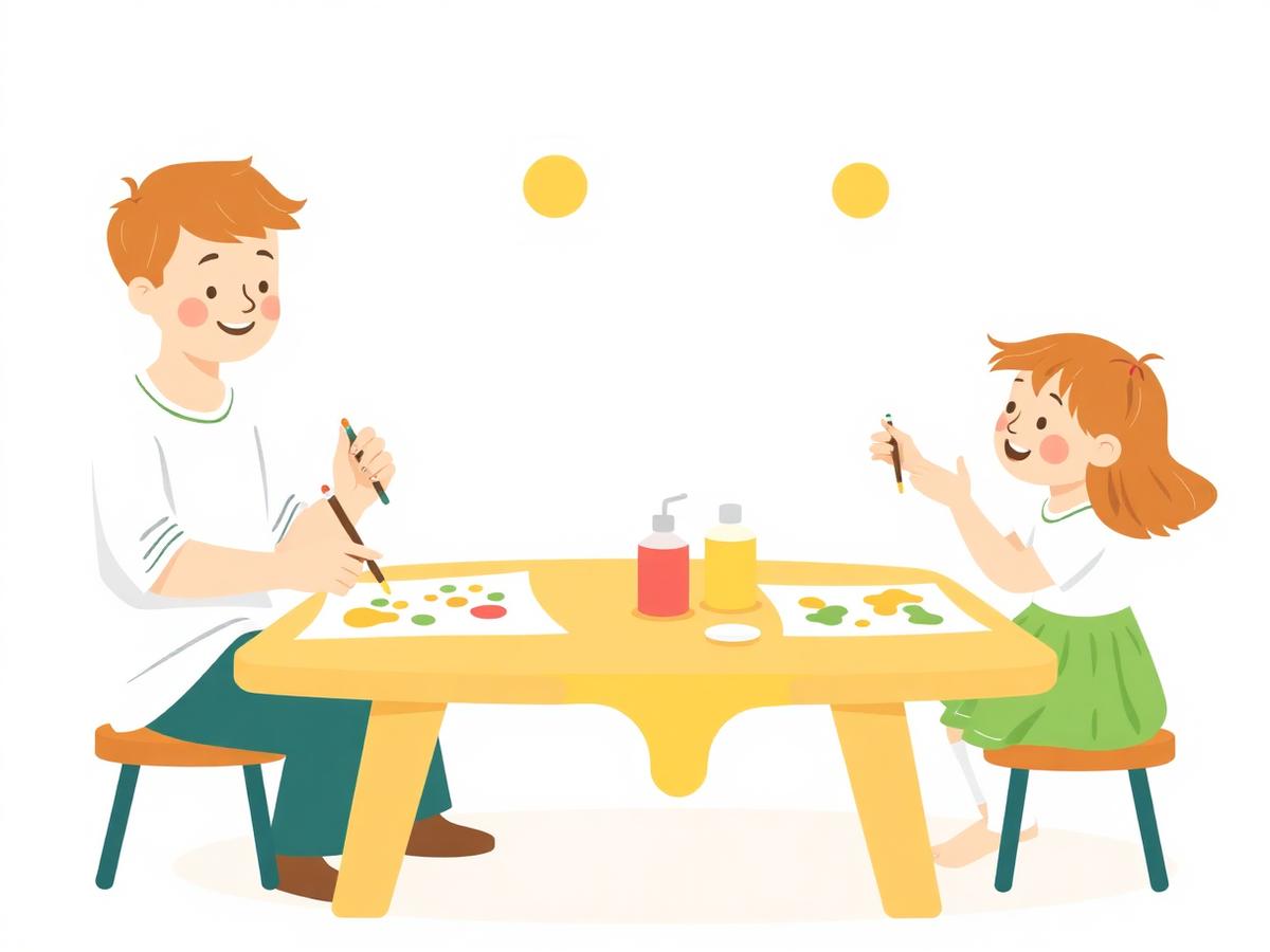 Crianças pintando e fazendo artesanato em uma mesa