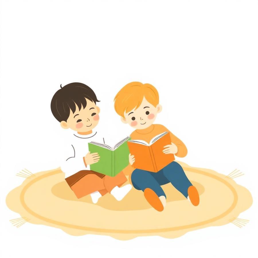 Crianças lendo livros juntas sobre um tapete